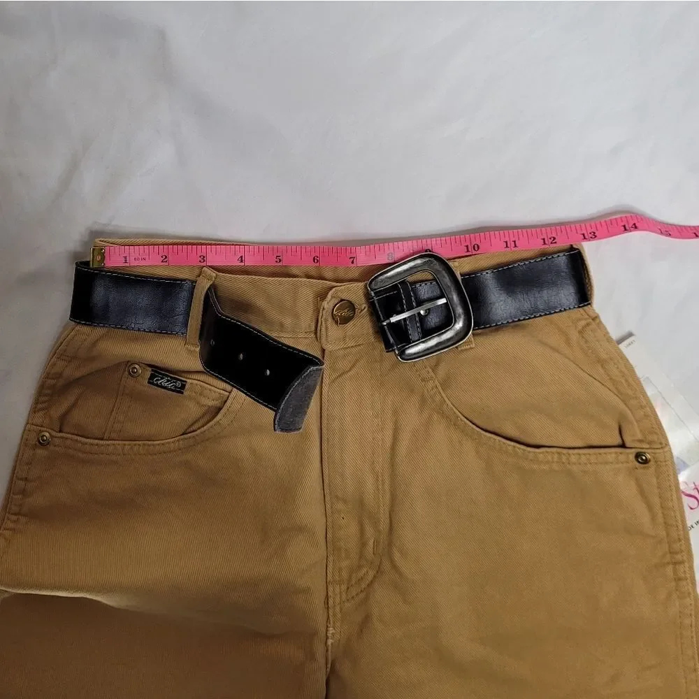 NEW Vintage 90s tan high waisted‎ belted baggy midi denim shorts S